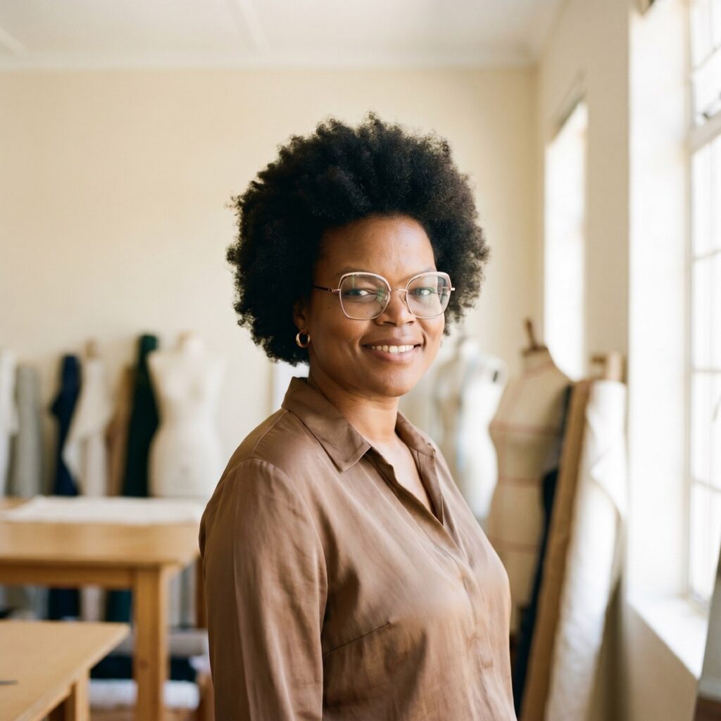 Paulette Bordo dans son atelier de couture